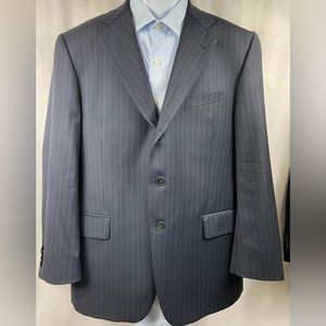 Joseph Abboud 3 Button Navy Striped Wool Suit Size 42S 36W